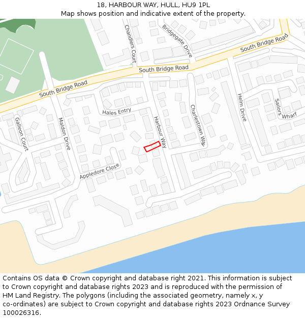 18, HARBOUR WAY, HULL, HU9 1PL: Location map and indicative extent of plot