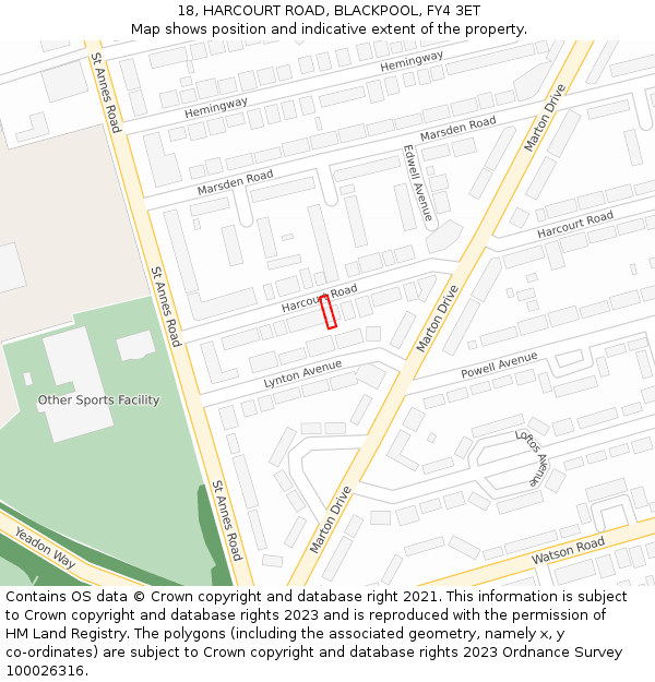 18, HARCOURT ROAD, BLACKPOOL, FY4 3ET: Location map and indicative extent of plot