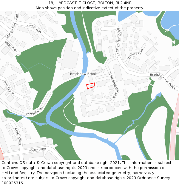 18, HARDCASTLE CLOSE, BOLTON, BL2 4NR: Location map and indicative extent of plot