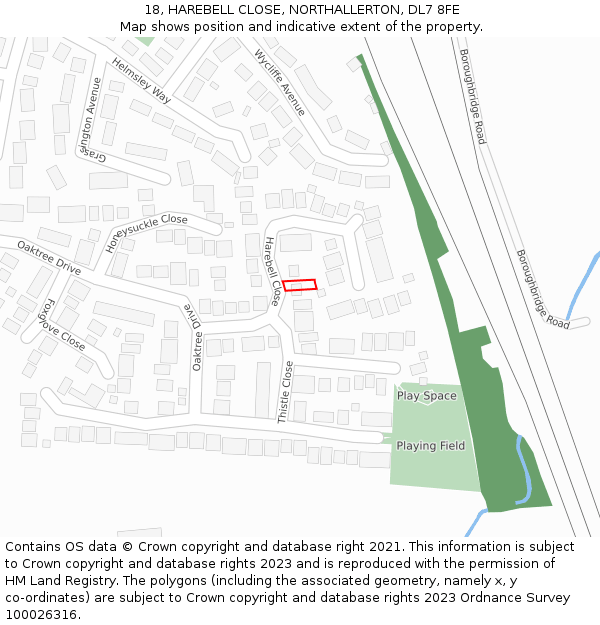 18, HAREBELL CLOSE, NORTHALLERTON, DL7 8FE: Location map and indicative extent of plot