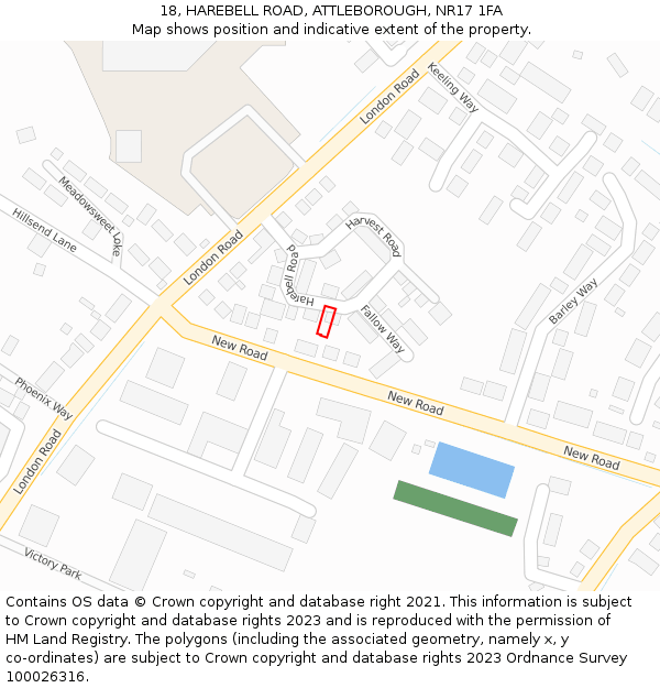 18, HAREBELL ROAD, ATTLEBOROUGH, NR17 1FA: Location map and indicative extent of plot