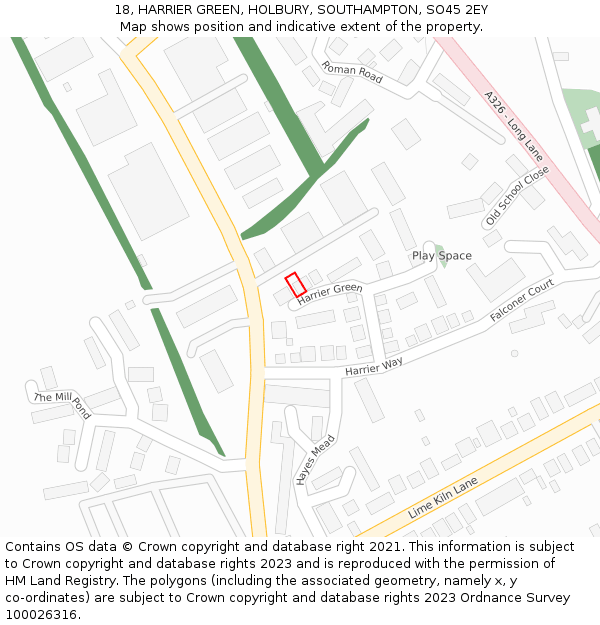 18, HARRIER GREEN, HOLBURY, SOUTHAMPTON, SO45 2EY: Location map and indicative extent of plot