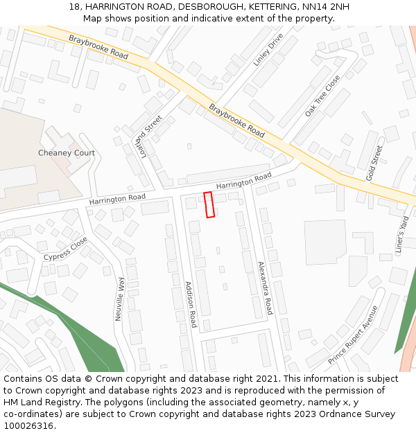 18, HARRINGTON ROAD, DESBOROUGH, KETTERING, NN14 2NH: Location map and indicative extent of plot