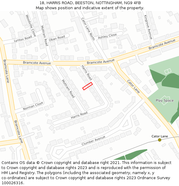 18, HARRIS ROAD, BEESTON, NOTTINGHAM, NG9 4FB: Location map and indicative extent of plot