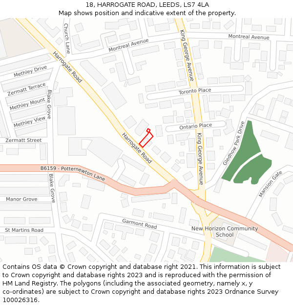 18, HARROGATE ROAD, LEEDS, LS7 4LA: Location map and indicative extent of plot