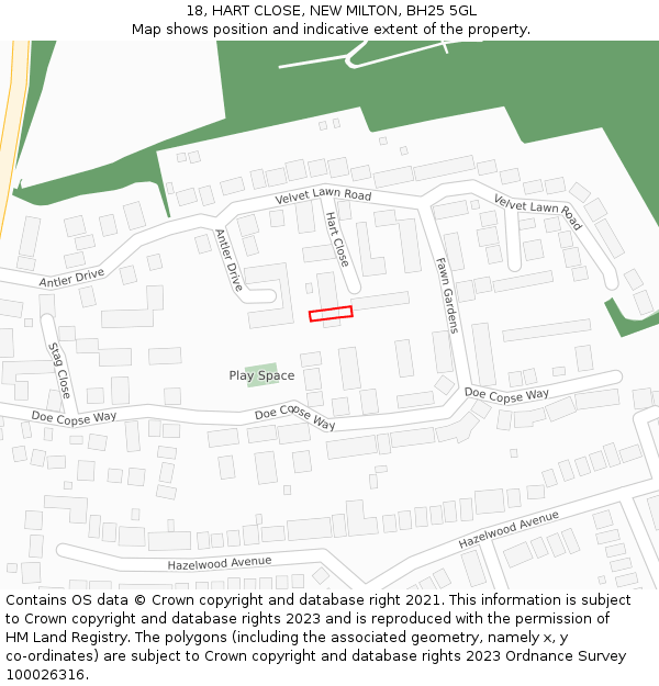 18, HART CLOSE, NEW MILTON, BH25 5GL: Location map and indicative extent of plot