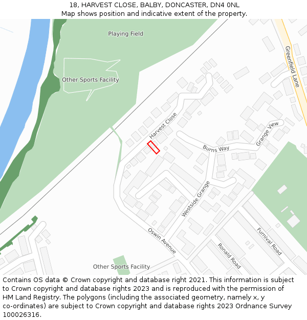 18, HARVEST CLOSE, BALBY, DONCASTER, DN4 0NL: Location map and indicative extent of plot