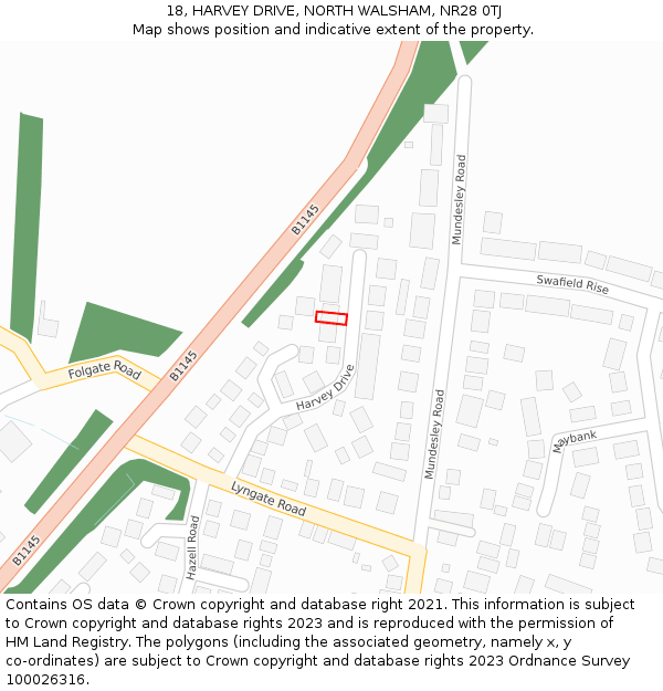 18, HARVEY DRIVE, NORTH WALSHAM, NR28 0TJ: Location map and indicative extent of plot