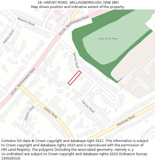 18, HARVEY ROAD, WELLINGBOROUGH, NN8 2BN: Location map and indicative extent of plot