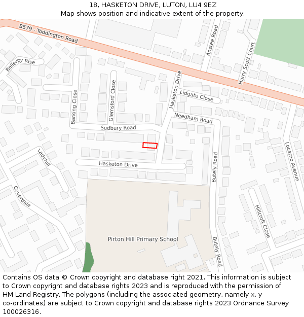 18, HASKETON DRIVE, LUTON, LU4 9EZ: Location map and indicative extent of plot