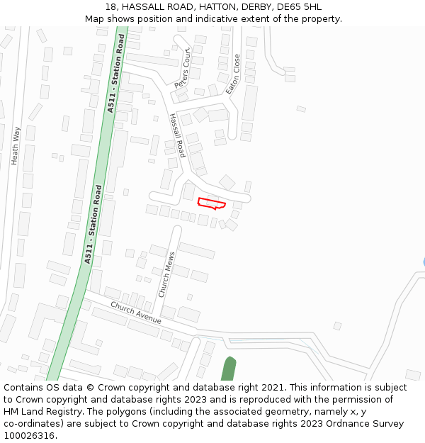 18, HASSALL ROAD, HATTON, DERBY, DE65 5HL: Location map and indicative extent of plot