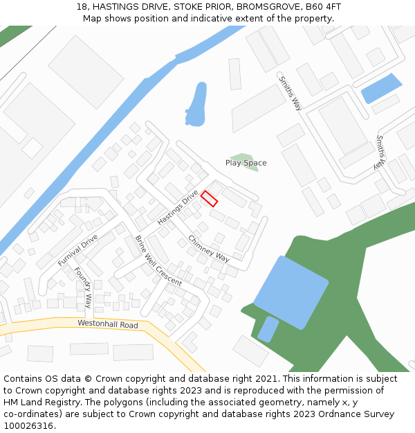 18, HASTINGS DRIVE, STOKE PRIOR, BROMSGROVE, B60 4FT: Location map and indicative extent of plot