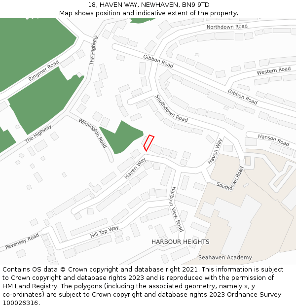 18, HAVEN WAY, NEWHAVEN, BN9 9TD: Location map and indicative extent of plot