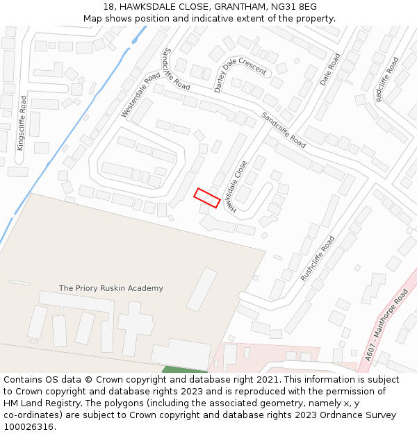 18, HAWKSDALE CLOSE, GRANTHAM, NG31 8EG: Location map and indicative extent of plot