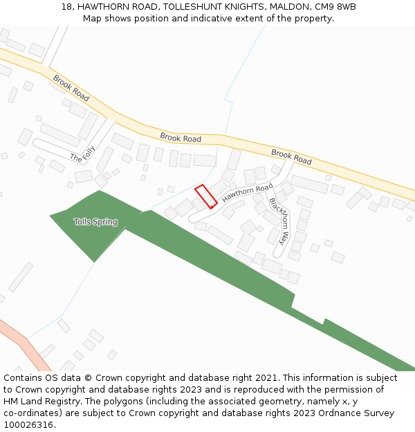 18, HAWTHORN ROAD, TOLLESHUNT KNIGHTS, MALDON, CM9 8WB: Location map and indicative extent of plot