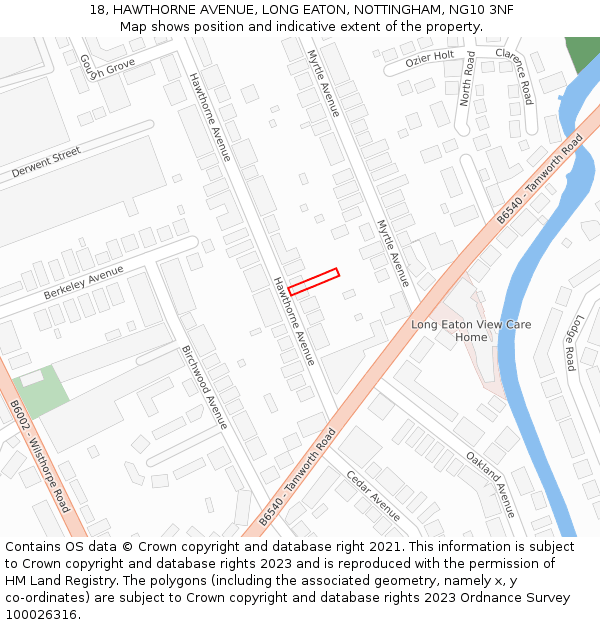 18, HAWTHORNE AVENUE, LONG EATON, NOTTINGHAM, NG10 3NF: Location map and indicative extent of plot