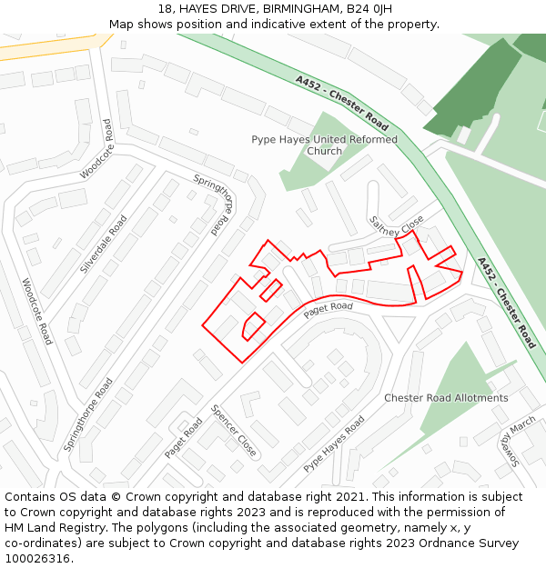 18, HAYES DRIVE, BIRMINGHAM, B24 0JH: Location map and indicative extent of plot