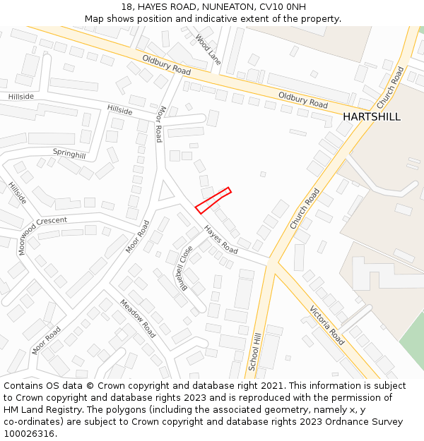 18, HAYES ROAD, NUNEATON, CV10 0NH: Location map and indicative extent of plot