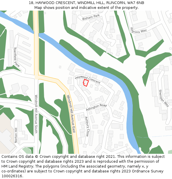 18, HAYWOOD CRESCENT, WINDMILL HILL, RUNCORN, WA7 6NB: Location map and indicative extent of plot