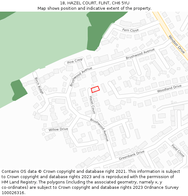 18, HAZEL COURT, FLINT, CH6 5YU: Location map and indicative extent of plot