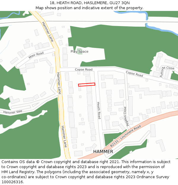 18, HEATH ROAD, HASLEMERE, GU27 3QN: Location map and indicative extent of plot