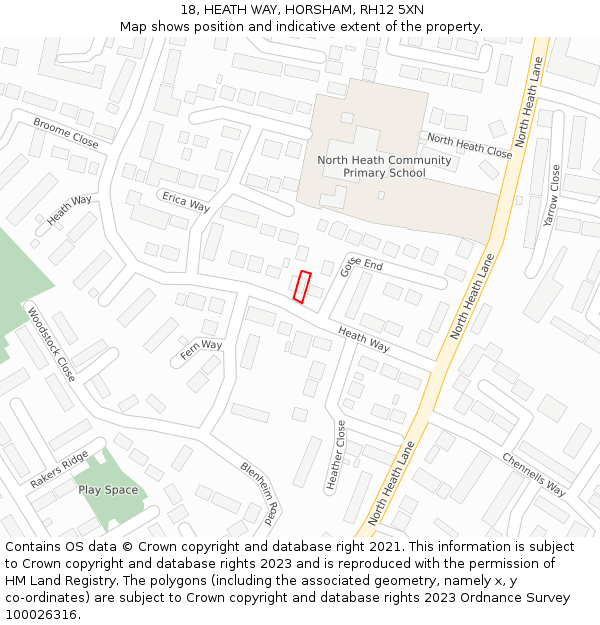 18, HEATH WAY, HORSHAM, RH12 5XN: Location map and indicative extent of plot