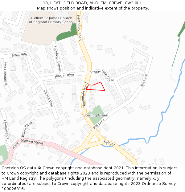 18, HEATHFIELD ROAD, AUDLEM, CREWE, CW3 0HH: Location map and indicative extent of plot
