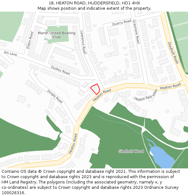 18, HEATON ROAD, HUDDERSFIELD, HD1 4HX: Location map and indicative extent of plot