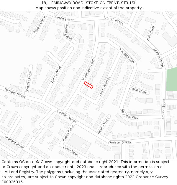 18, HEMINGWAY ROAD, STOKE-ON-TRENT, ST3 1SL: Location map and indicative extent of plot