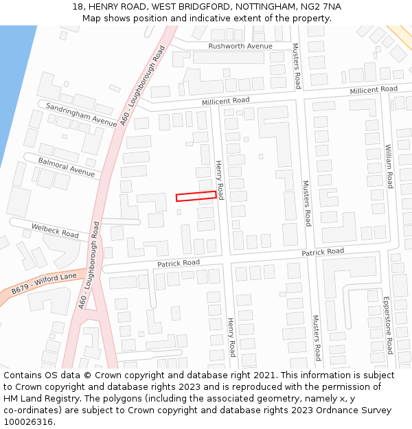 18, HENRY ROAD, WEST BRIDGFORD, NOTTINGHAM, NG2 7NA: Location map and indicative extent of plot