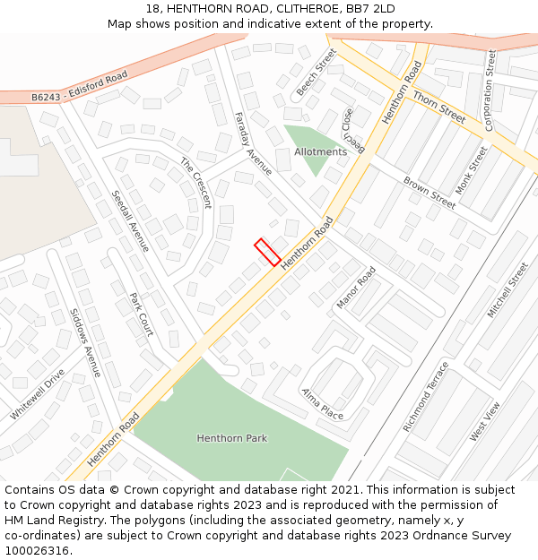 18, HENTHORN ROAD, CLITHEROE, BB7 2LD: Location map and indicative extent of plot
