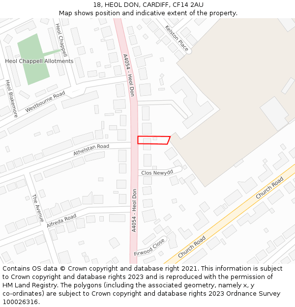 18, HEOL DON, CARDIFF, CF14 2AU: Location map and indicative extent of plot