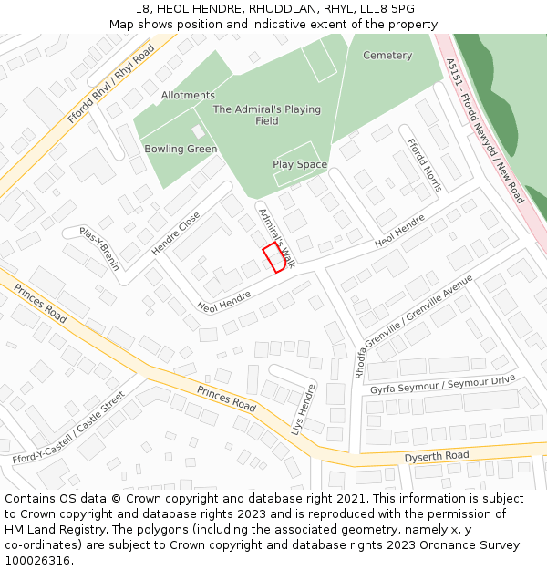 18, HEOL HENDRE, RHUDDLAN, RHYL, LL18 5PG: Location map and indicative extent of plot