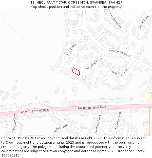 18, HEOL PANT Y DWR, GORSEINON, SWANSEA, SA4 4ZF: Location map and indicative extent of plot