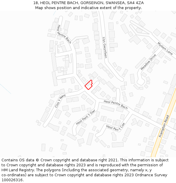 18, HEOL PENTRE BACH, GORSEINON, SWANSEA, SA4 4ZA: Location map and indicative extent of plot