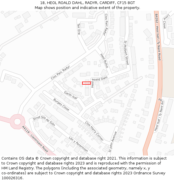 18, HEOL ROALD DAHL, RADYR, CARDIFF, CF15 8GT: Location map and indicative extent of plot