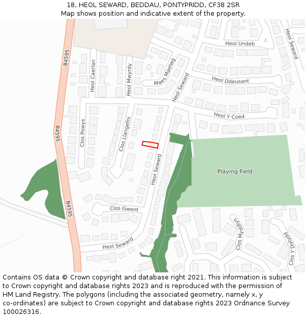 18, HEOL SEWARD, BEDDAU, PONTYPRIDD, CF38 2SR: Location map and indicative extent of plot