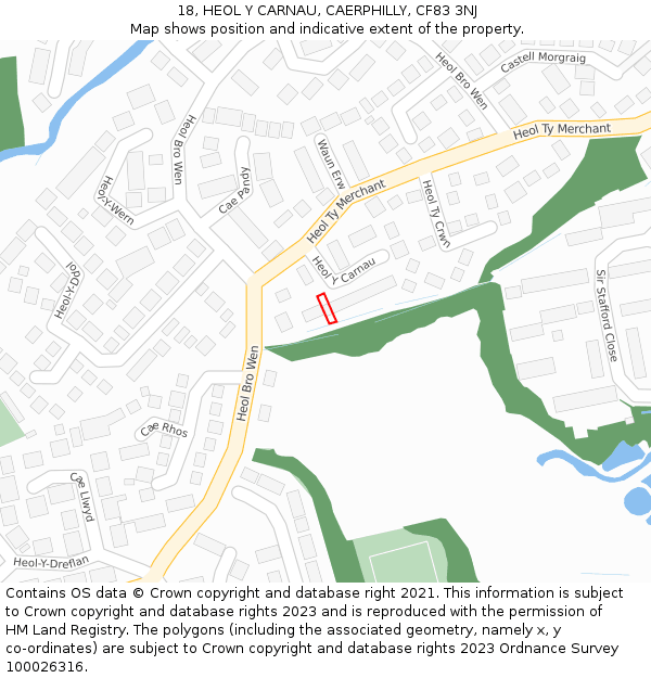 18, HEOL Y CARNAU, CAERPHILLY, CF83 3NJ: Location map and indicative extent of plot