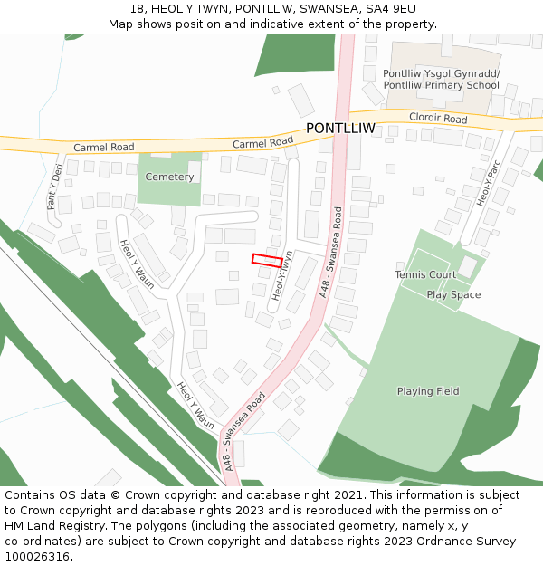 18, HEOL Y TWYN, PONTLLIW, SWANSEA, SA4 9EU: Location map and indicative extent of plot