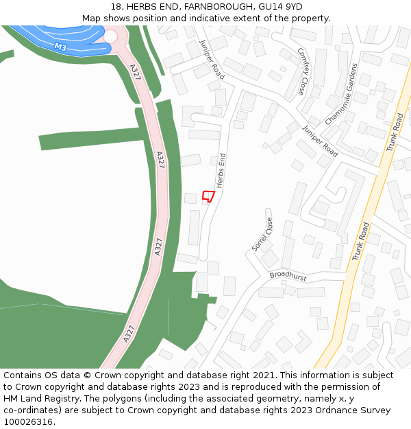 18, HERBS END, FARNBOROUGH, GU14 9YD: Location map and indicative extent of plot