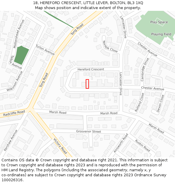 18, HEREFORD CRESCENT, LITTLE LEVER, BOLTON, BL3 1XQ: Location map and indicative extent of plot