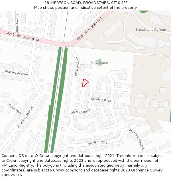 18, HERESON ROAD, BROADSTAIRS, CT10 1FF: Location map and indicative extent of plot