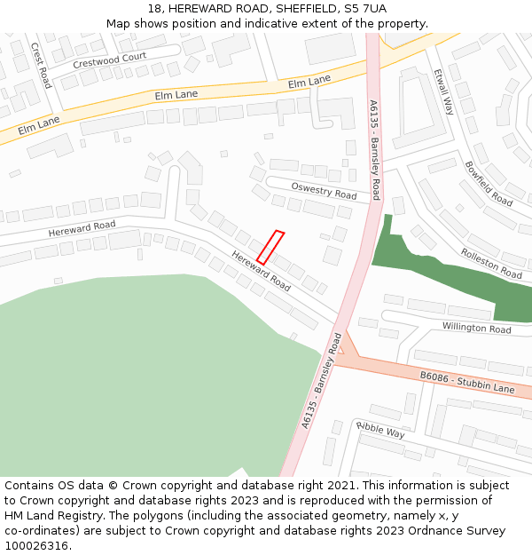 18, HEREWARD ROAD, SHEFFIELD, S5 7UA: Location map and indicative extent of plot