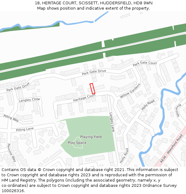 18, HERITAGE COURT, SCISSETT, HUDDERSFIELD, HD8 9WN: Location map and indicative extent of plot