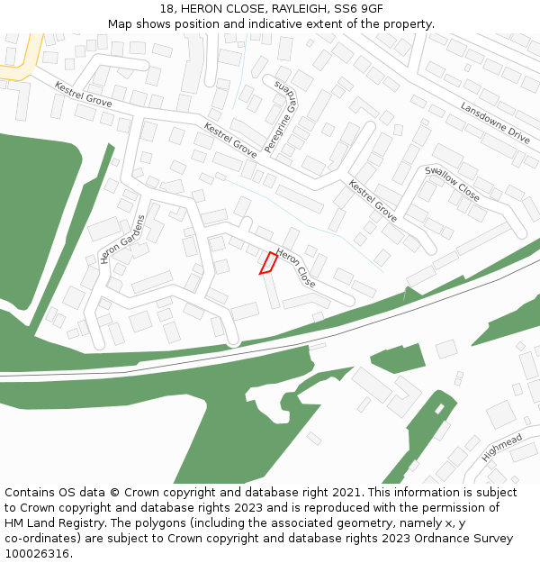 18, HERON CLOSE, RAYLEIGH, SS6 9GF: Location map and indicative extent of plot