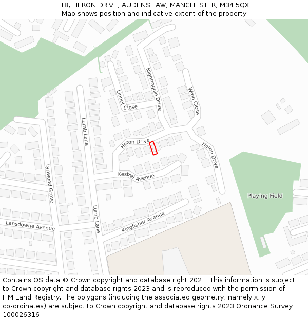 18, HERON DRIVE, AUDENSHAW, MANCHESTER, M34 5QX: Location map and indicative extent of plot