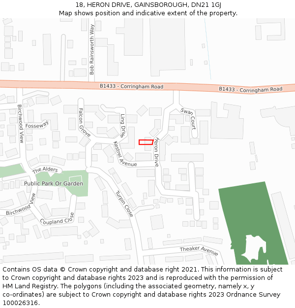 18, HERON DRIVE, GAINSBOROUGH, DN21 1GJ: Location map and indicative extent of plot