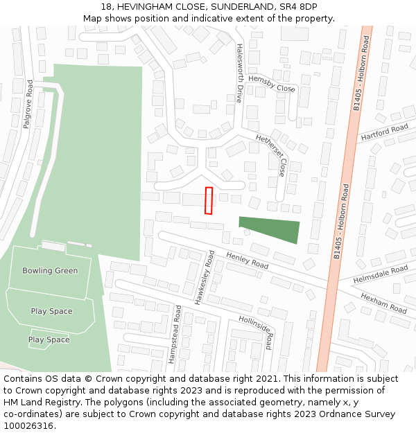 18, HEVINGHAM CLOSE, SUNDERLAND, SR4 8DP: Location map and indicative extent of plot