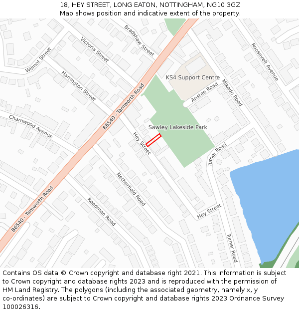 18, HEY STREET, LONG EATON, NOTTINGHAM, NG10 3GZ: Location map and indicative extent of plot