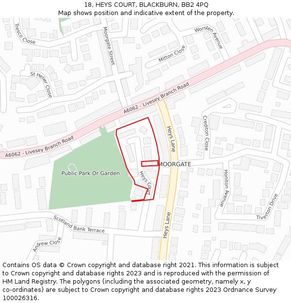 18, HEYS COURT, BLACKBURN, BB2 4PQ: Location map and indicative extent of plot